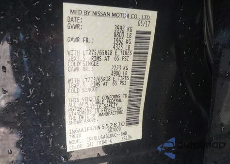 2017 Nissan Titan Xd Pro-4X Gas z USA, uszkodzony, nr VIN 1N6AA1F42HN552810